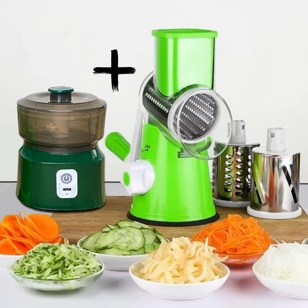 Super Pack de Cocina: Rallador de Frutas y Verduras + Triturador Eléctrico Multifuncional de calidad
